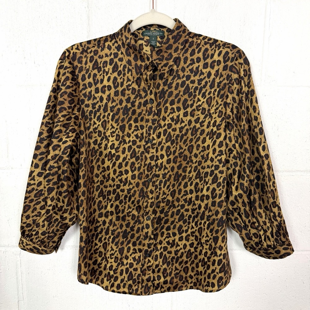 Lauren Jeans Co Leopard Print Button Up Blouse Office Career Old Money Classic S